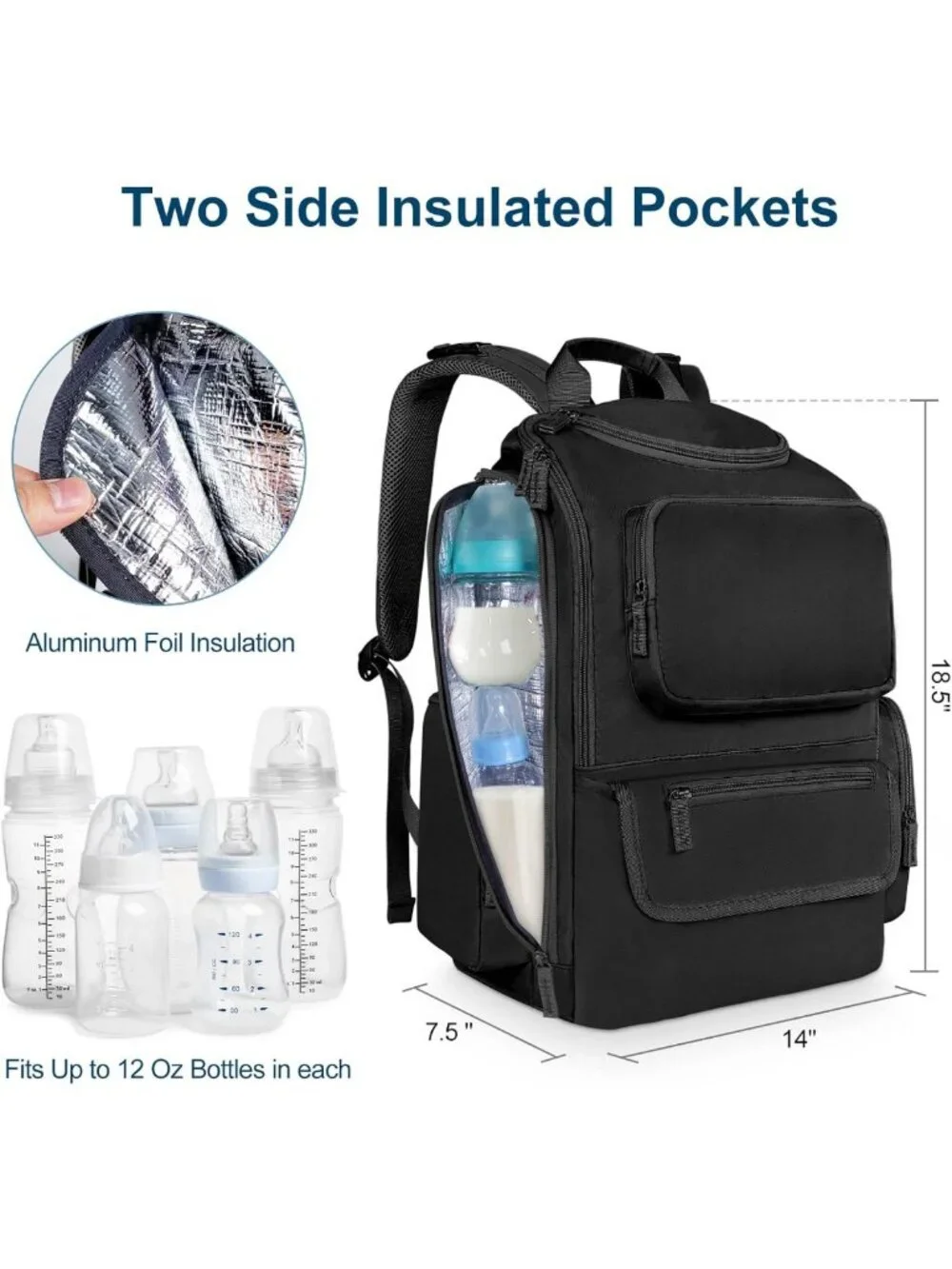 Stylish Water-Resistant Diaper Bag Backpack with Insulated Pockets & Stroller